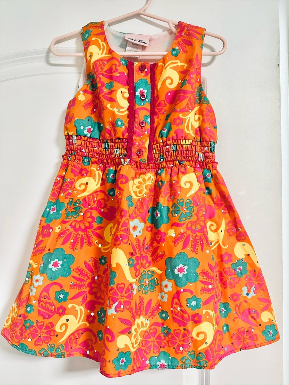 Orange Floral Button-Front Sequin Sundress
